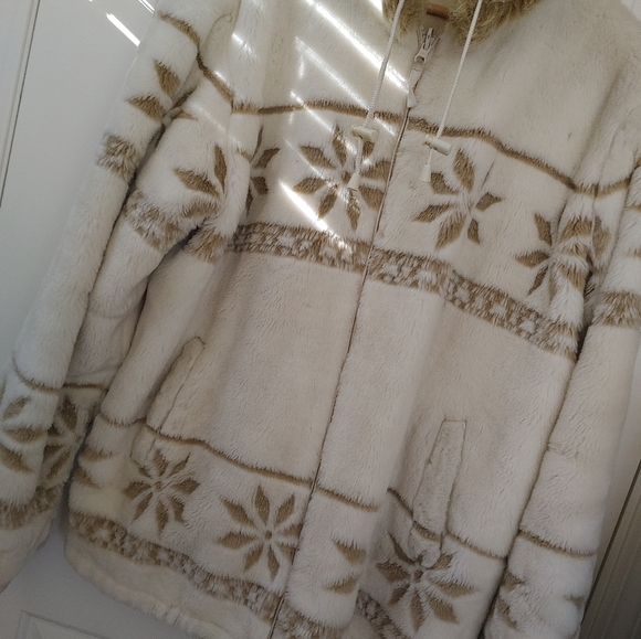 Vintage New York Classics Ivory & Tan Snowflake Faux Fur Coat XL - Picture 2 of 16